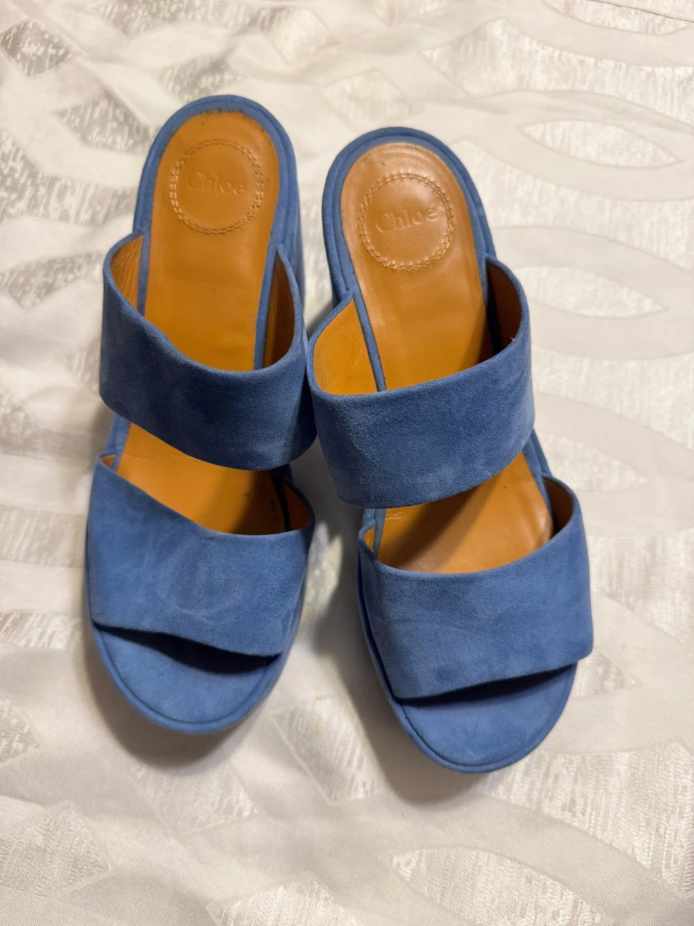 Chloe Blue Suede Platform Mule Sandals